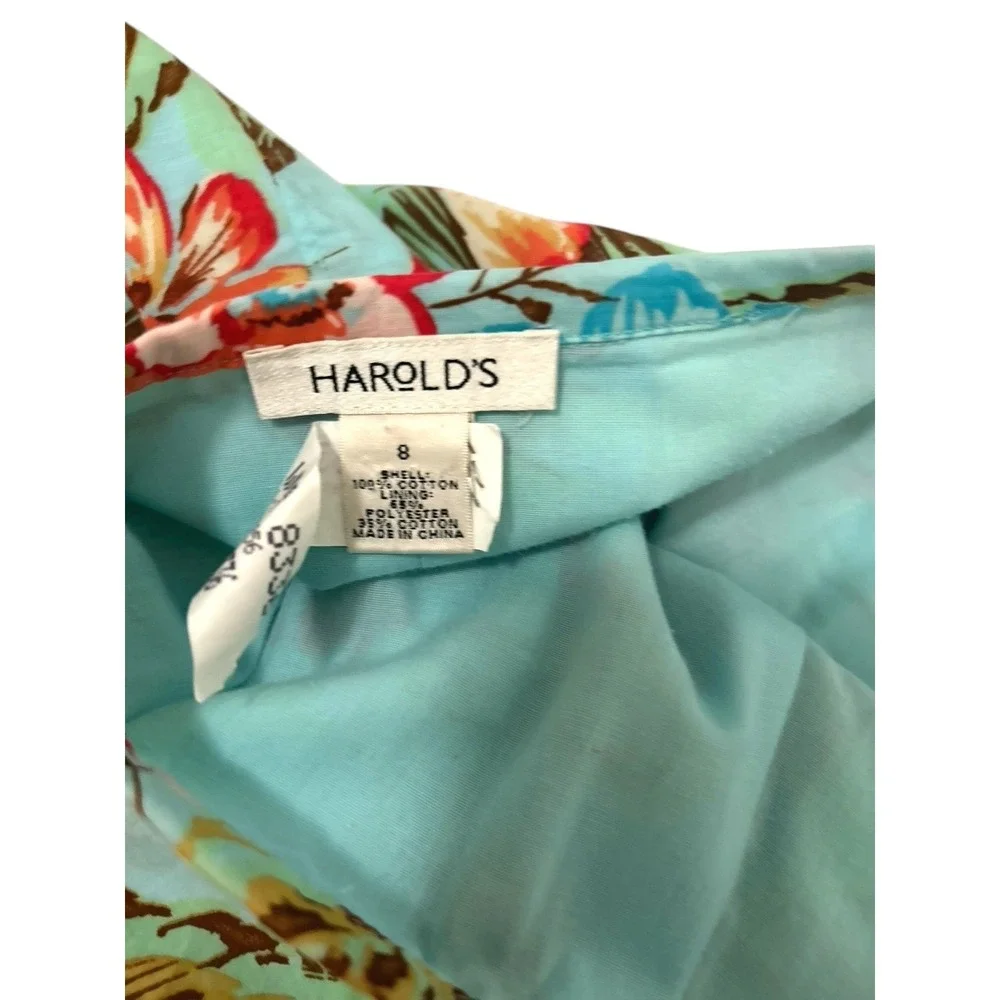 Vtg Harold's 100% Cotton Floral Pleated Knee Skirt Tropical Size 8 Aloha Summer - Picture 2 of 8